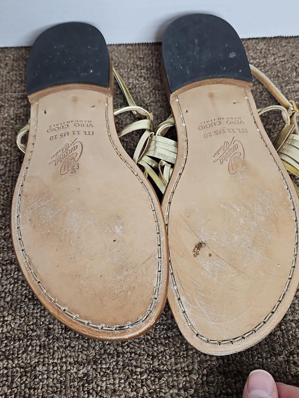 Amedeo Canfora Fringe Metallic Gold Luna Leather Sandals Made Italy Sz 10 Womens - Picture 5 of 6